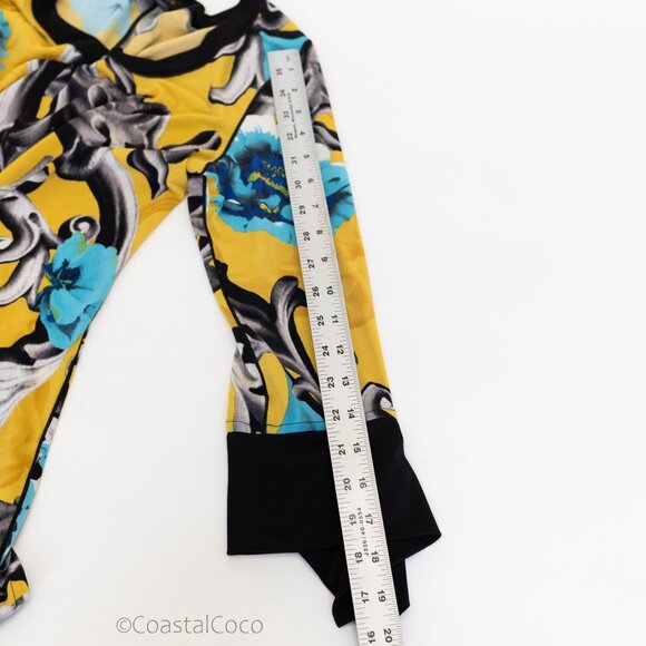 Eva Varro Floral Asymmetric Tunic M Top Yellow Stretch Boho Artsy Flowy Holiday - Picture 9 of 9